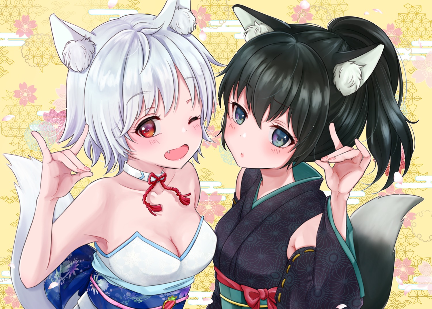animal_ears, cleavage, gintama, kimono, kuroneko_w1nter, tail