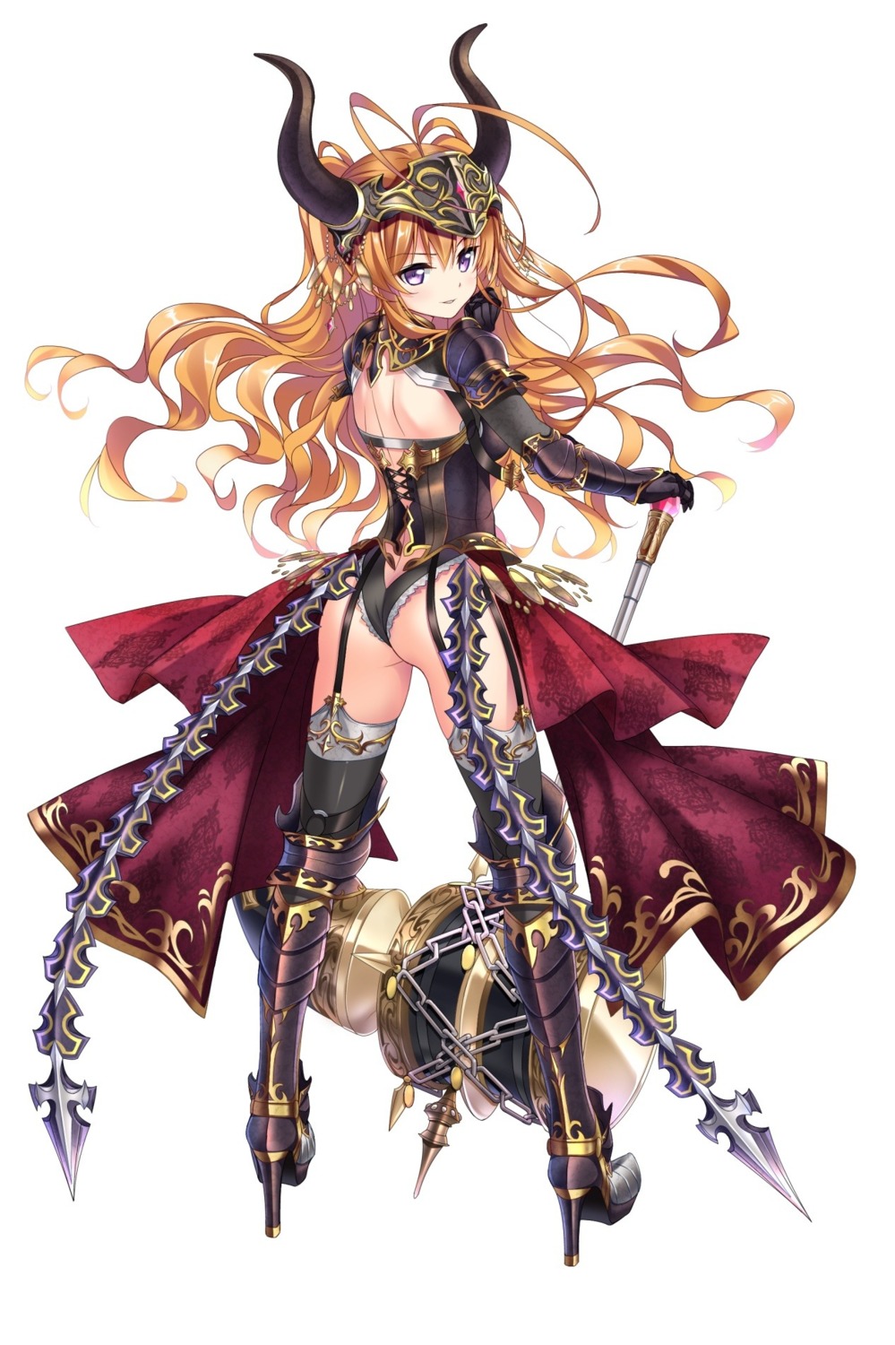 armor, ass, heels, horns, kanpani_girls, leotard, stockings, tagme