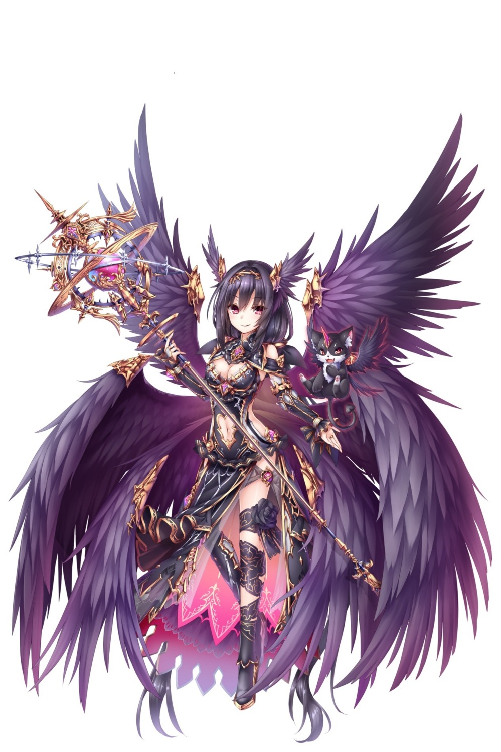 armor, cleavage, kanpani_girls, tagme, thighhighs, weapon, wings