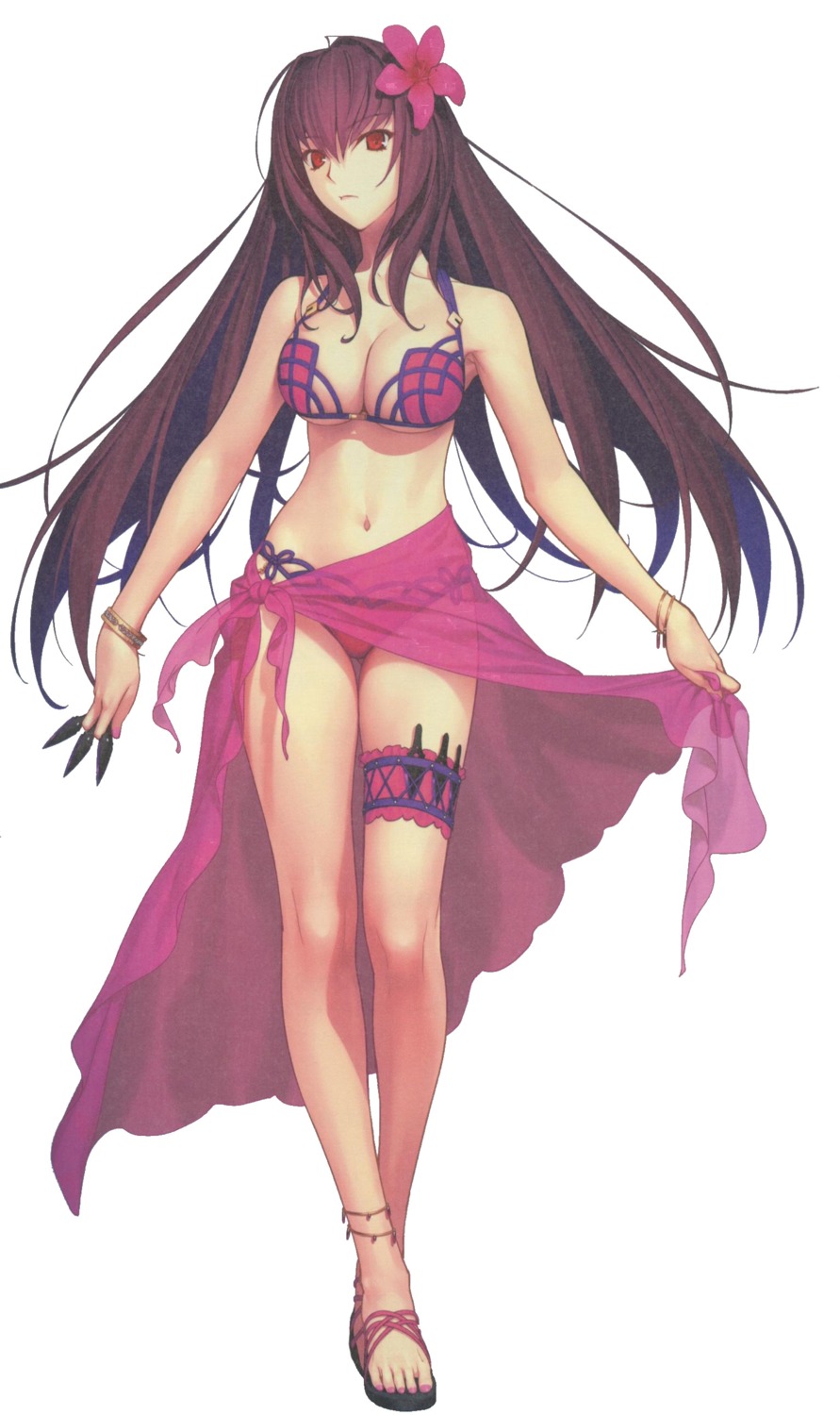 bikini, cropped, fate/grand_order, garter, koyama_hirokazu, scathach_(fate), see_through, skirt_lift, swimsuits, weapon