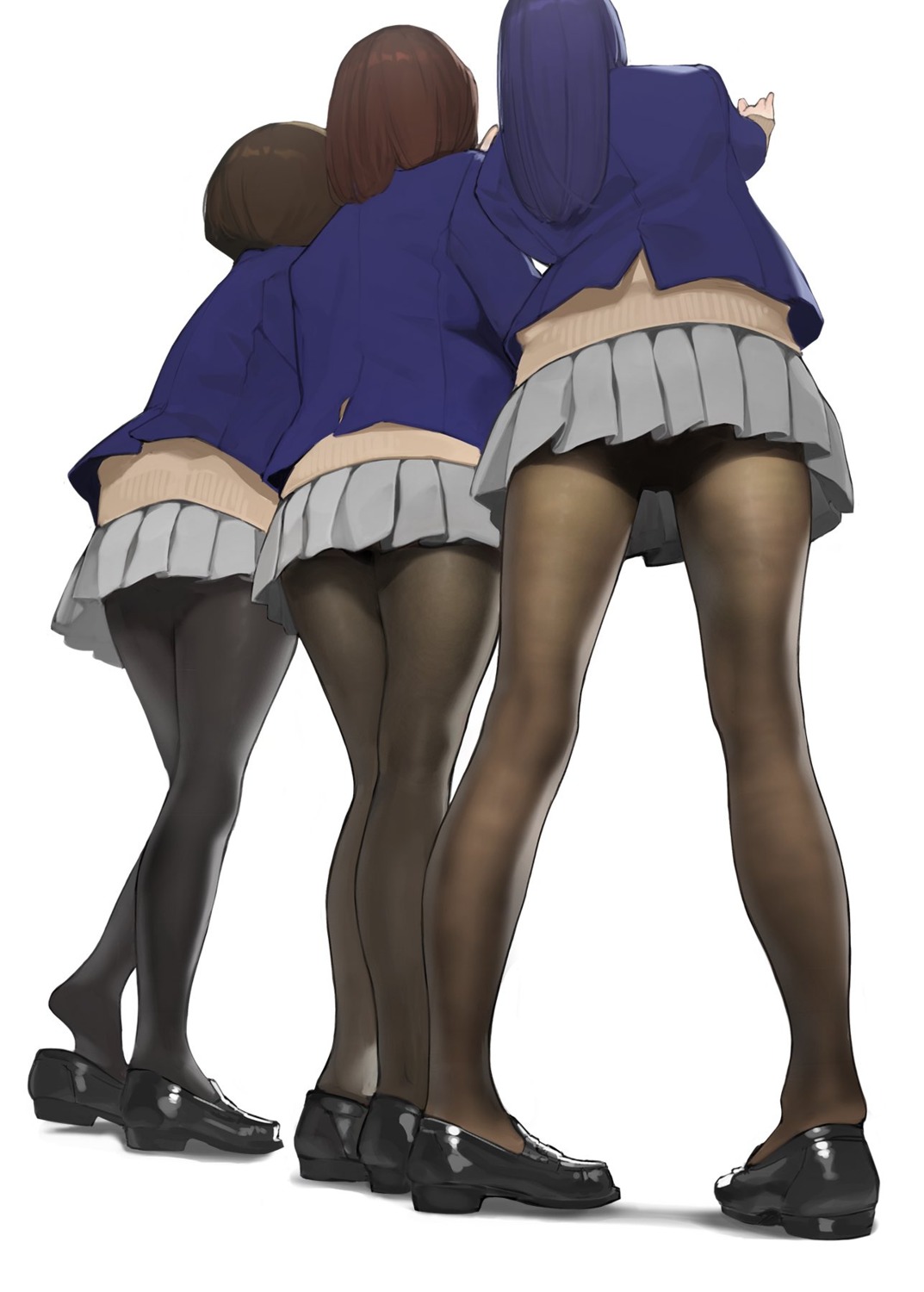 aikawa_ren, heels, miru_tights, moegi_homi, nakabeni_yua, pantyhose, seifuku, sweater