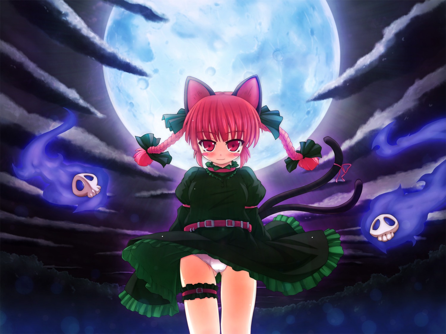 animal_ears, etogami_kazuya, kaenbyou_rin, nekomimi, pantsu, touhou, wallpaper