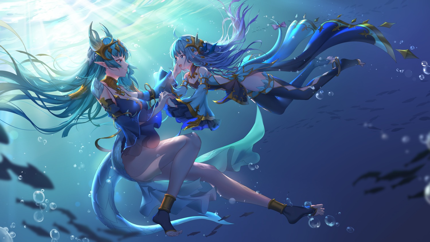 cleavage, horns, king's_raid, laias_(king's_raid), lilia_(king's_raid), pdxen, pointy_ears, tail