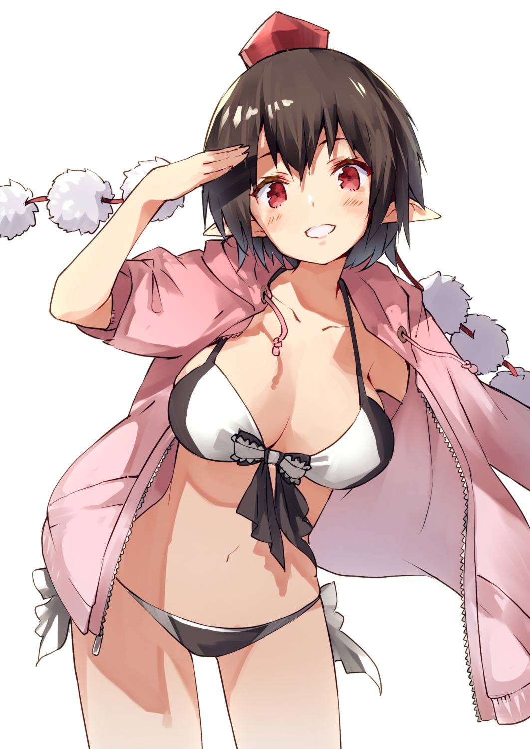 bikini, cleavage, nuqura, open_shirt, pointy_ears, shameimaru_aya, swimsuits, touhou
