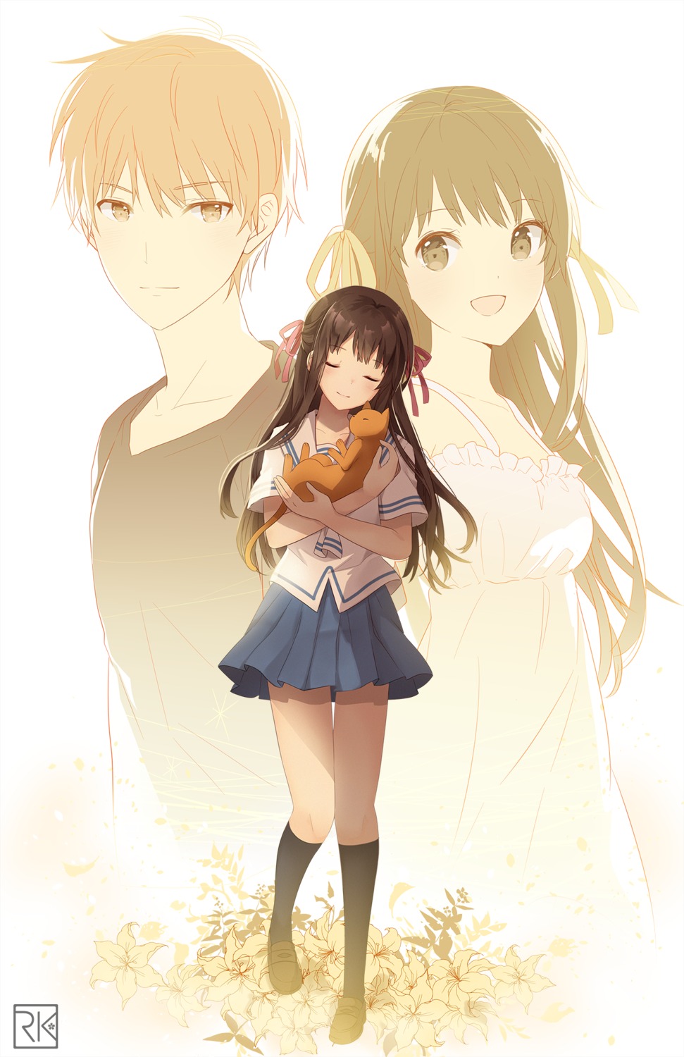 dress, fruits_basket, honda_tohru, neko, rumikuu, seifuku, sohma_kyo, summer_dress