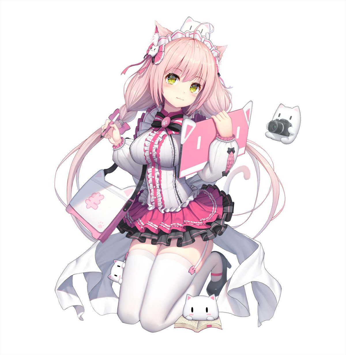 animal_ears, dress, heels, neko, nekomimi, rorinya, stockings, tail, thighhighs