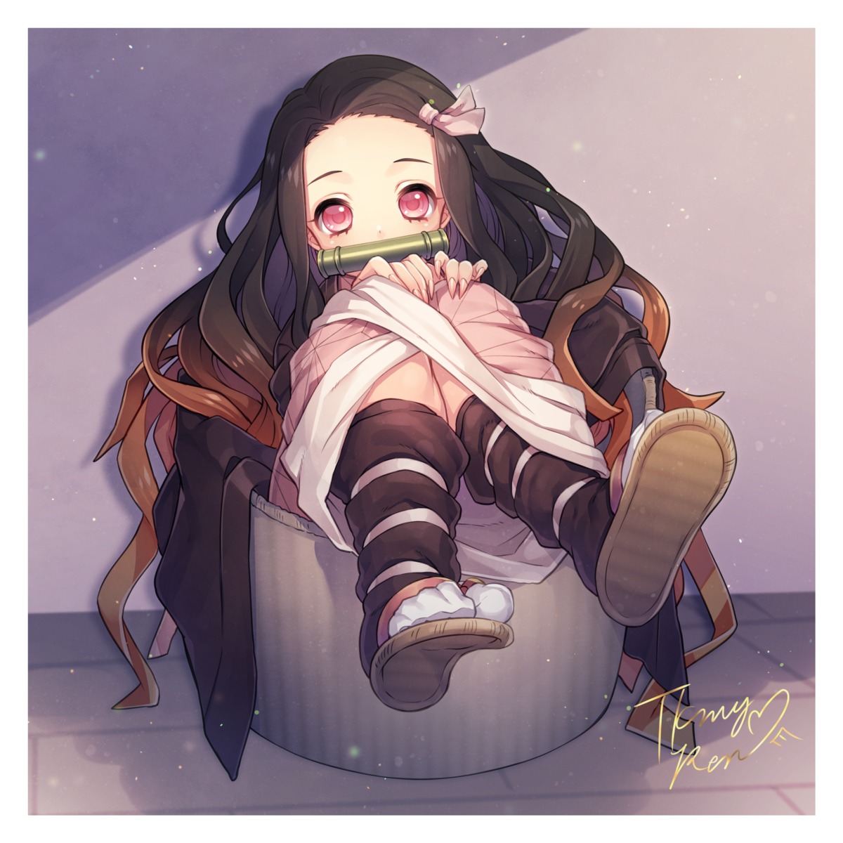 kamado_nezuko, kimetsu_no_yaiba, kimono, takamiya_ren