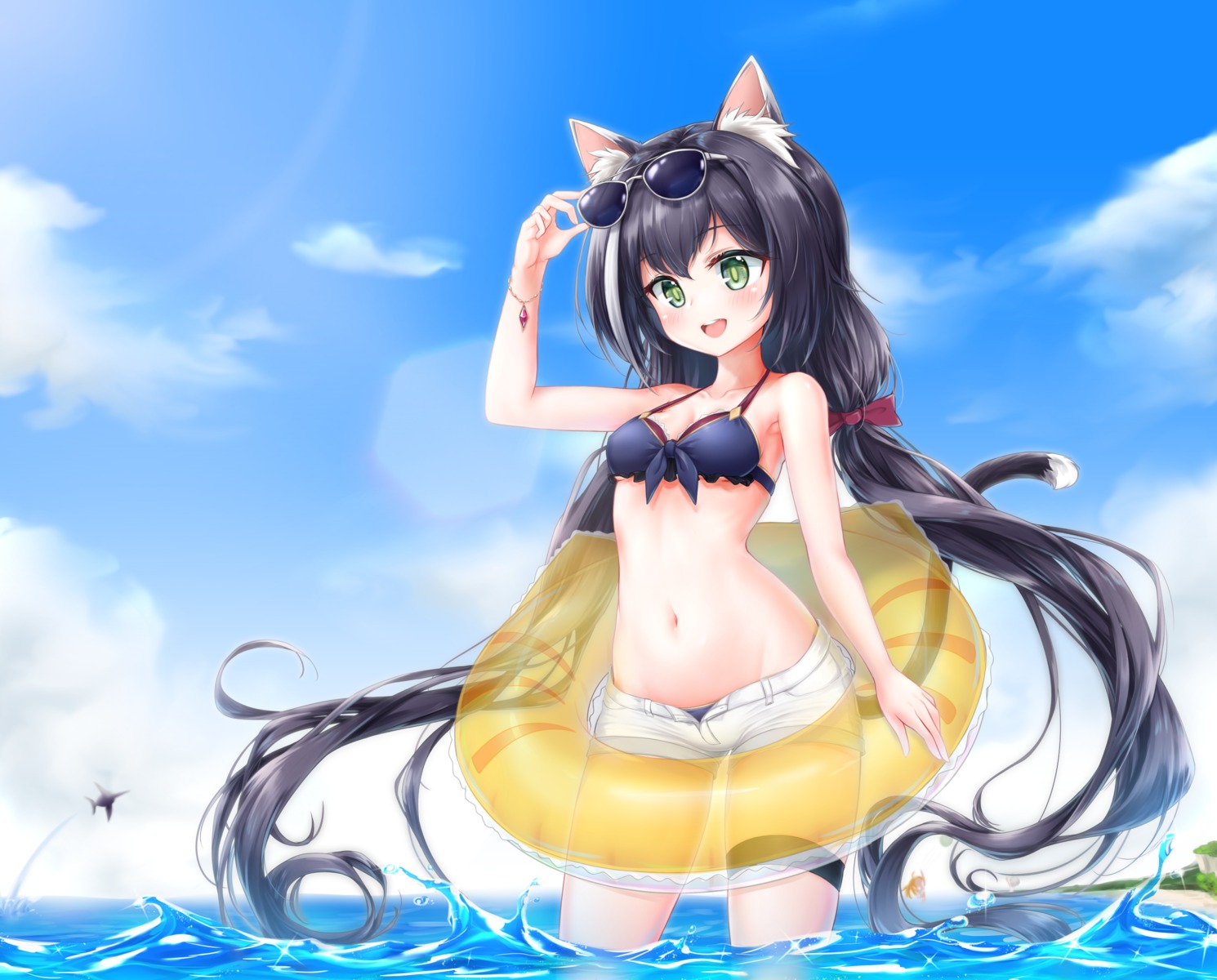animal_ears, bikini, cleavage, garter, gukukim, karyl_(princess_connect), megane, nekomimi