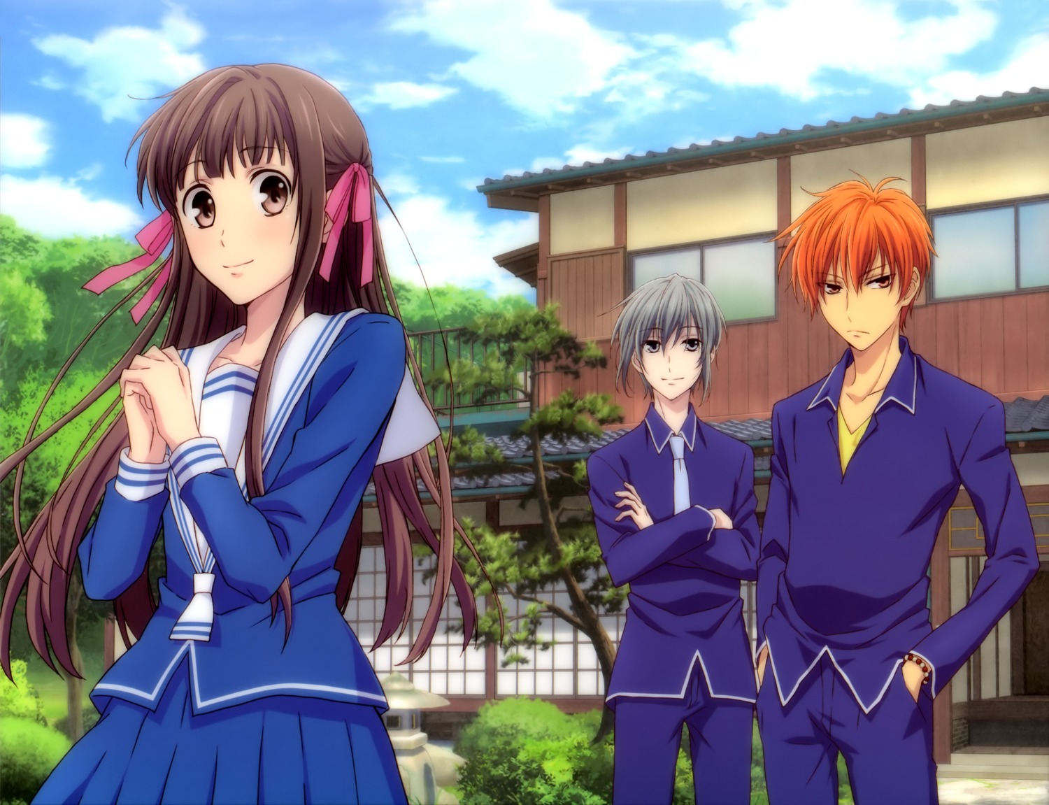 ban_yukiko, fruits_basket, honda_tohru, seifuku, sohma_kyo, sohma_yuki