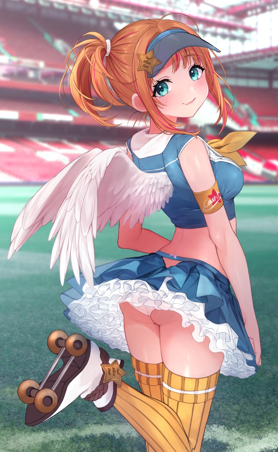 ass, komazuki_(komaworks240), pantsu, skirt_lift, thighhighs, wings