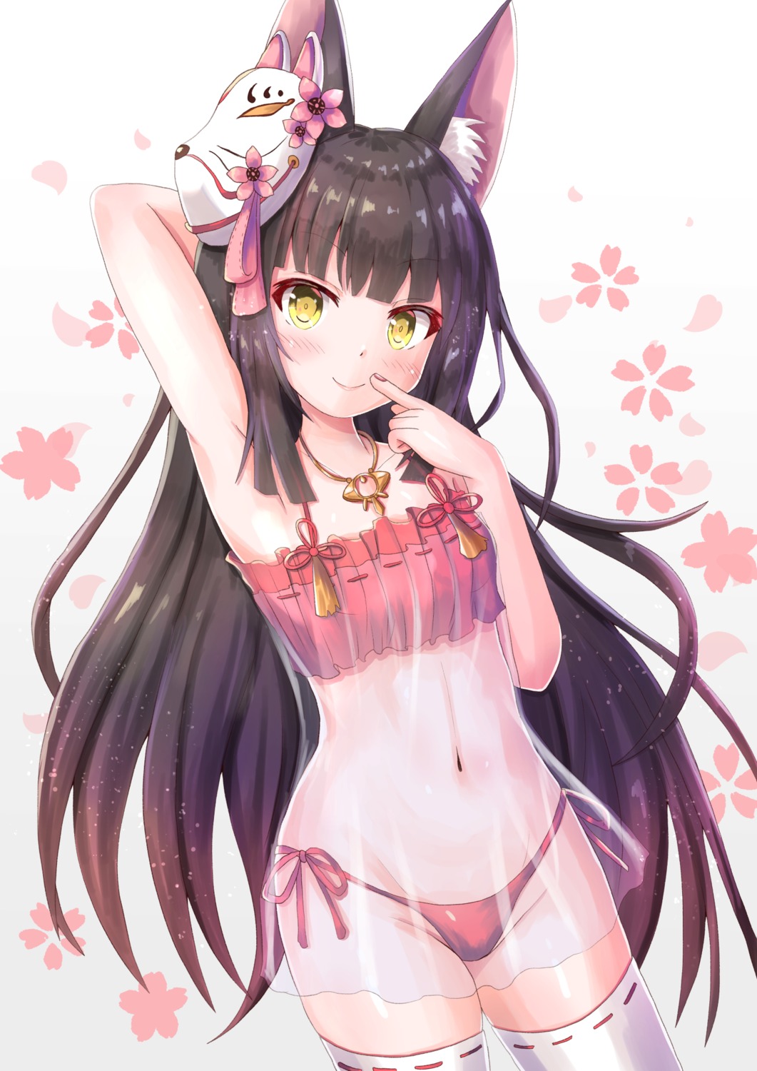 animal_ears, azur_lane, cocoasabure, lingerie, nagato_(azur_lane), pantsu, see_through, string_panties, thighhighs