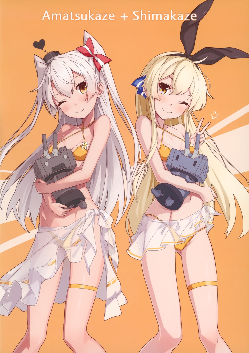amatsukaze_(kancolle), bikini, cleavage, garter, kantai_collection, rensouhou-chan, rensouhou-kun, see_through, shimakaze_(kancolle), swimsuits, takanashi_kei_(hitsujikan)