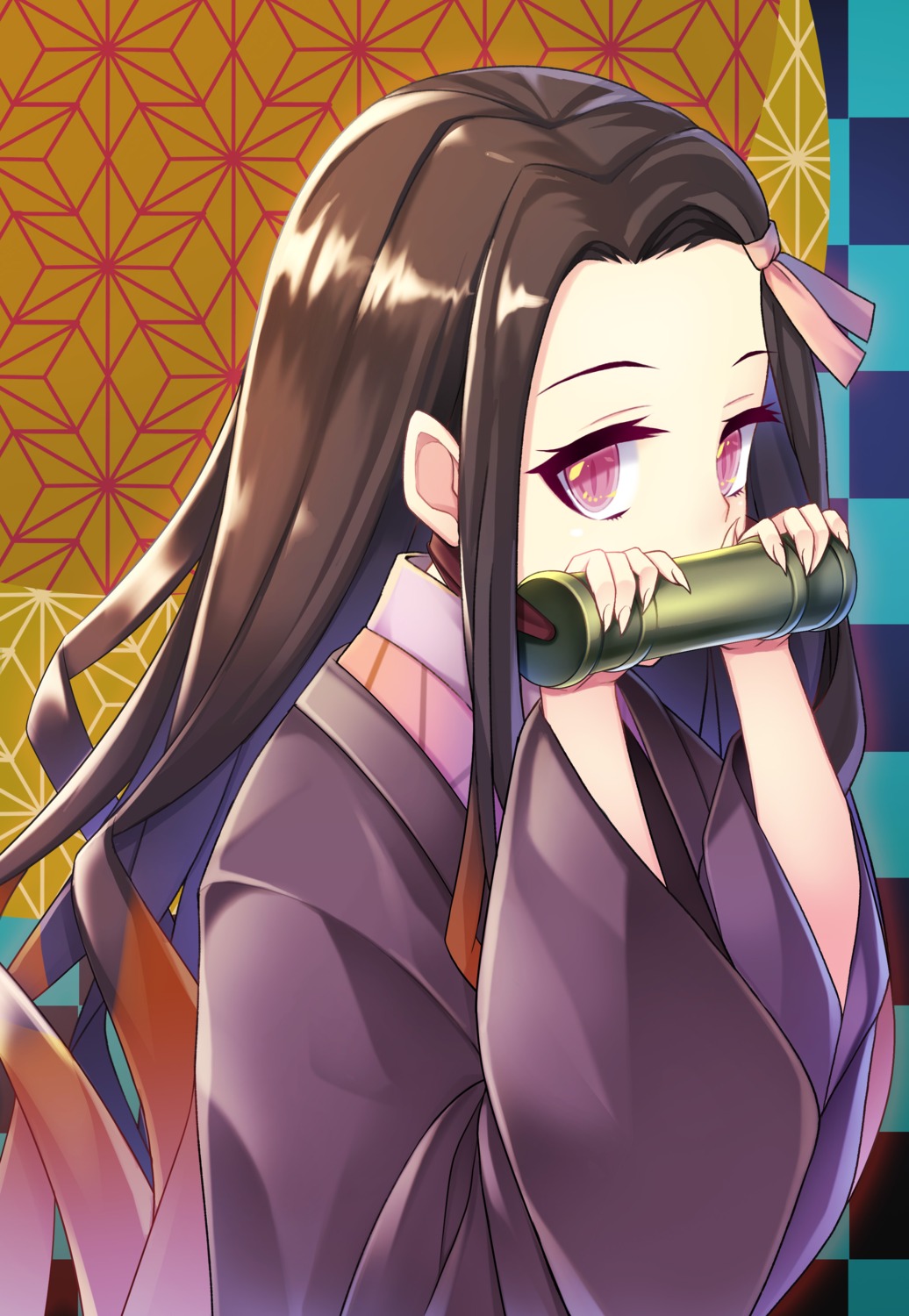 edamame_senpai, kamado_nezuko, kimetsu_no_yaiba, kimono