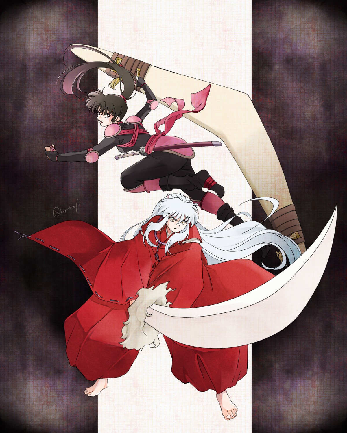animal_ears, armor, bodysuit, inuko_(pixiv_6096383), inuyasha, inuyasha_(character), japanese_clothes, sango