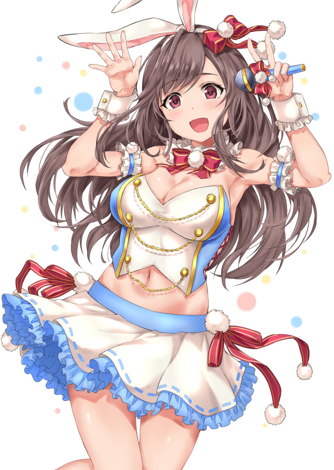 animal_ears, bunny_ears, cleavage, sirurabbit, skirt_lift, the_idolm@ster, the_idolm@ster_shiny_colors, tsukioka_kogane