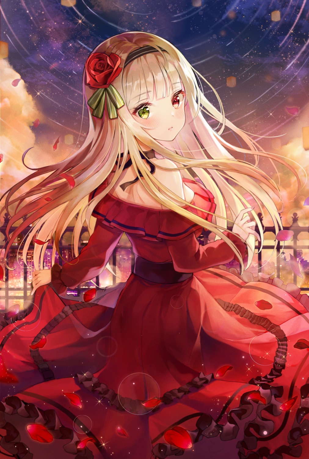 dress, heterochromia, skirt_lift, yuna_(deadawon)