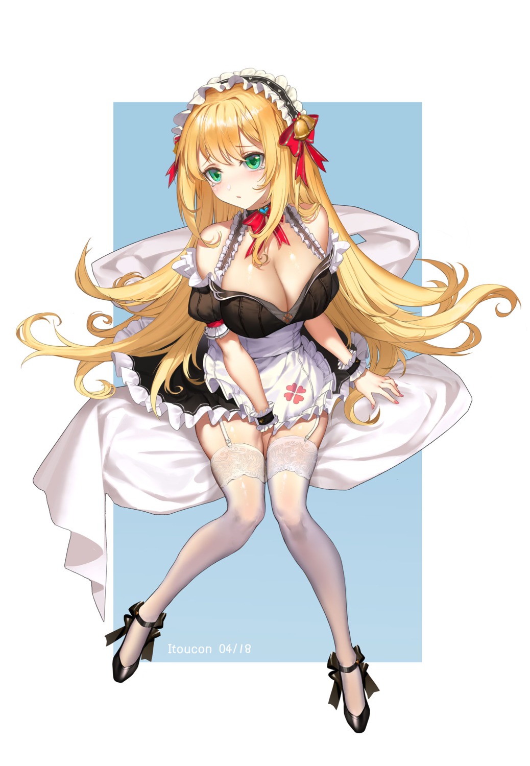 cleavage, itoucon, maid, stockings, thighhighs