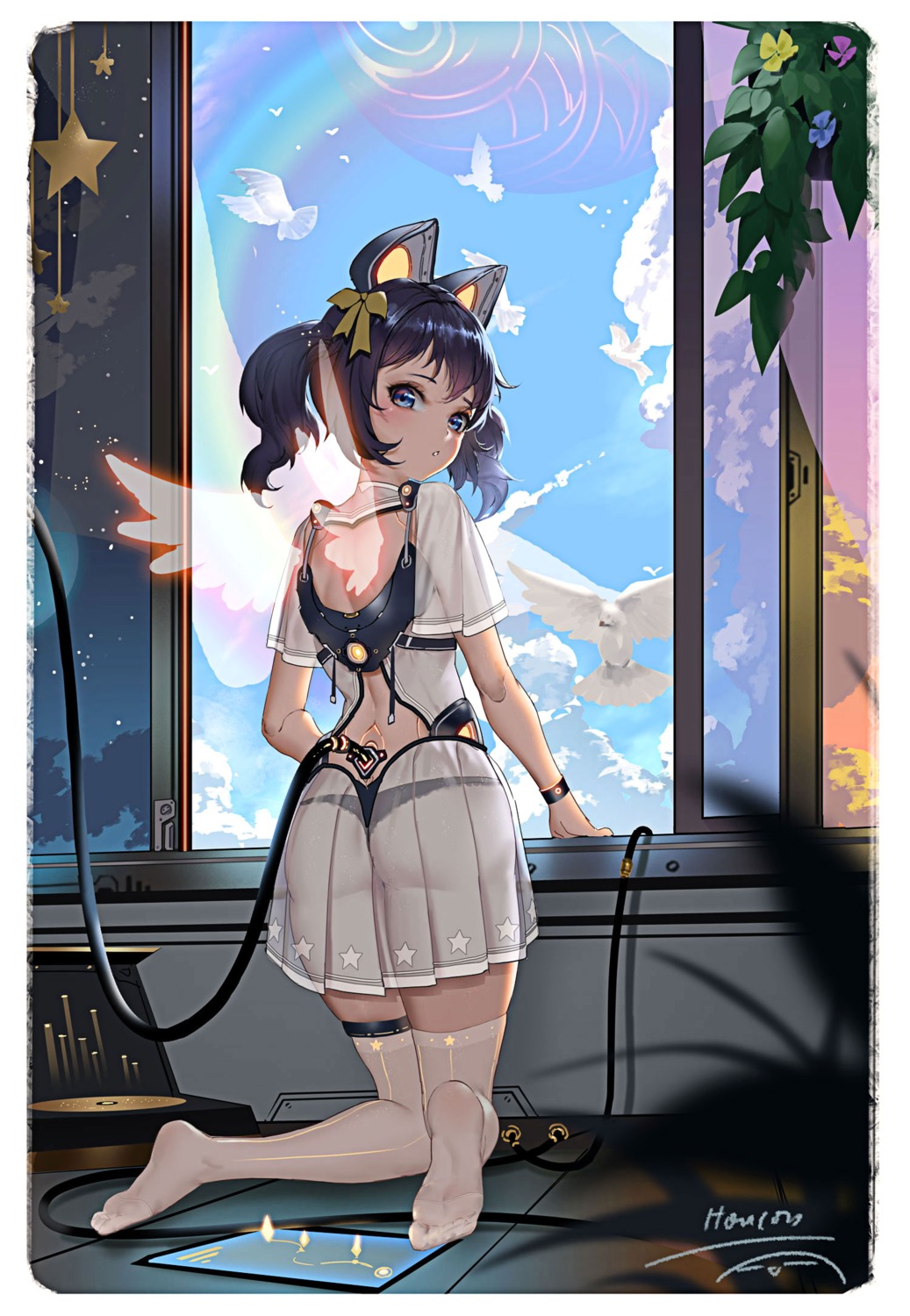 animal_ears, ass, feet, itoucon, mecha_musume, pantsu, see_through, tail