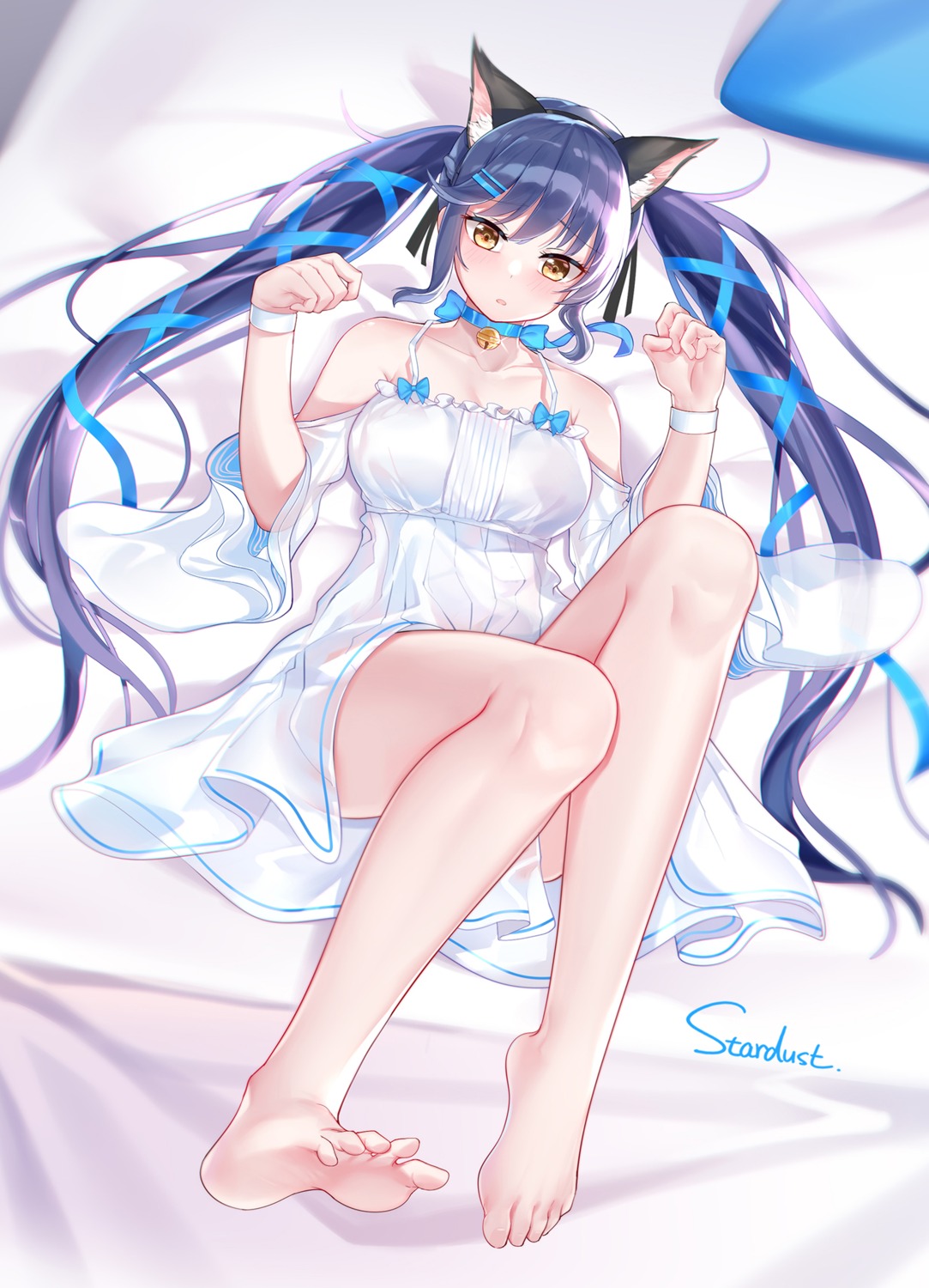 animal_ears, azur_lane, cleavage, dress, essex_(azur_lane), feet, nekomimi, see_through