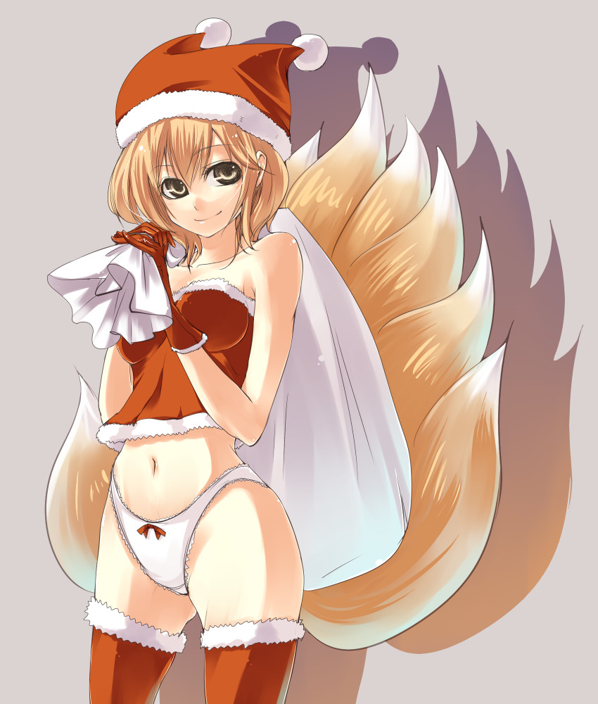 christmas, kitsune, miya9, pantsu, tail, thighhighs, touhou, yakumo_ran