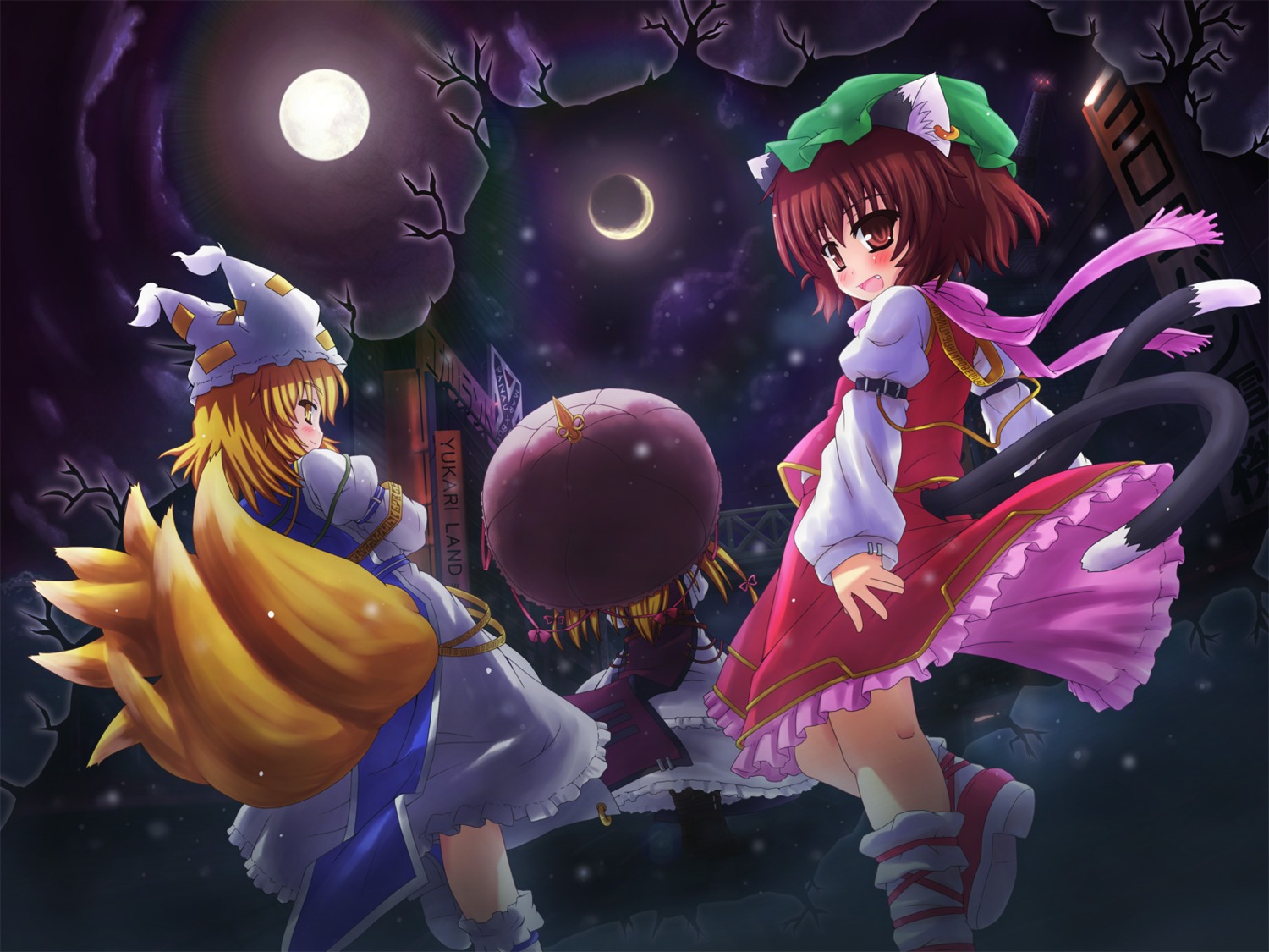 animal_ears, chen, etogami_kazuya, touhou, wallpaper, yakumo_ran, yakumo_yukari