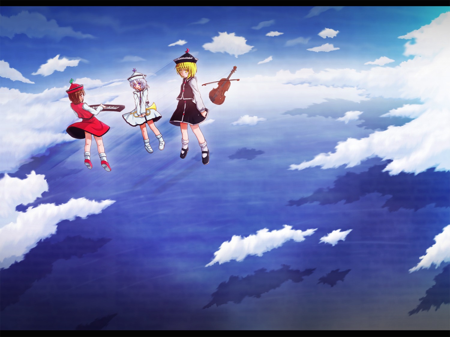 etogami_kazuya, lunasa_prismriver, lyrica_prismriver, merlin_prismriver, touhou, wallpaper
