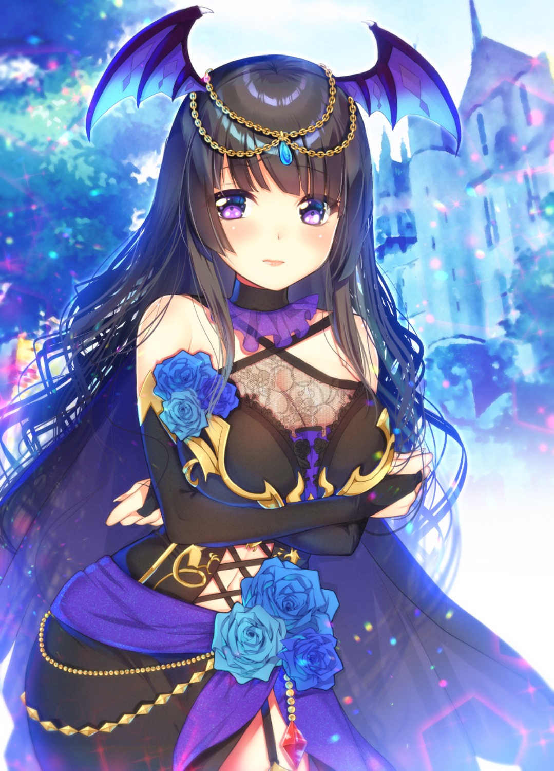 armor, bang_dream!, bang_dream!_episode_of_roselia, breast_hold, cleavage, dress, see_through, shirokane_rinko, tsurugi_hikaru, wings