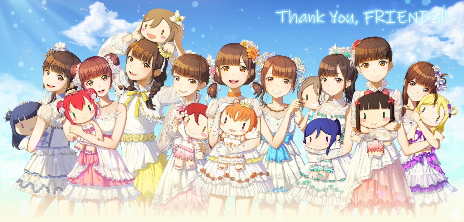 chibi, cleavage, corsetman, dress, kunikida_hanamaru, kurosawa_dia, kurosawa_ruby, love_live!_(series), love_live!_sunshine!!, matsuura_kanan, ohara_mari, sakurauchi_riko, see_through, tsushima_yoshiko