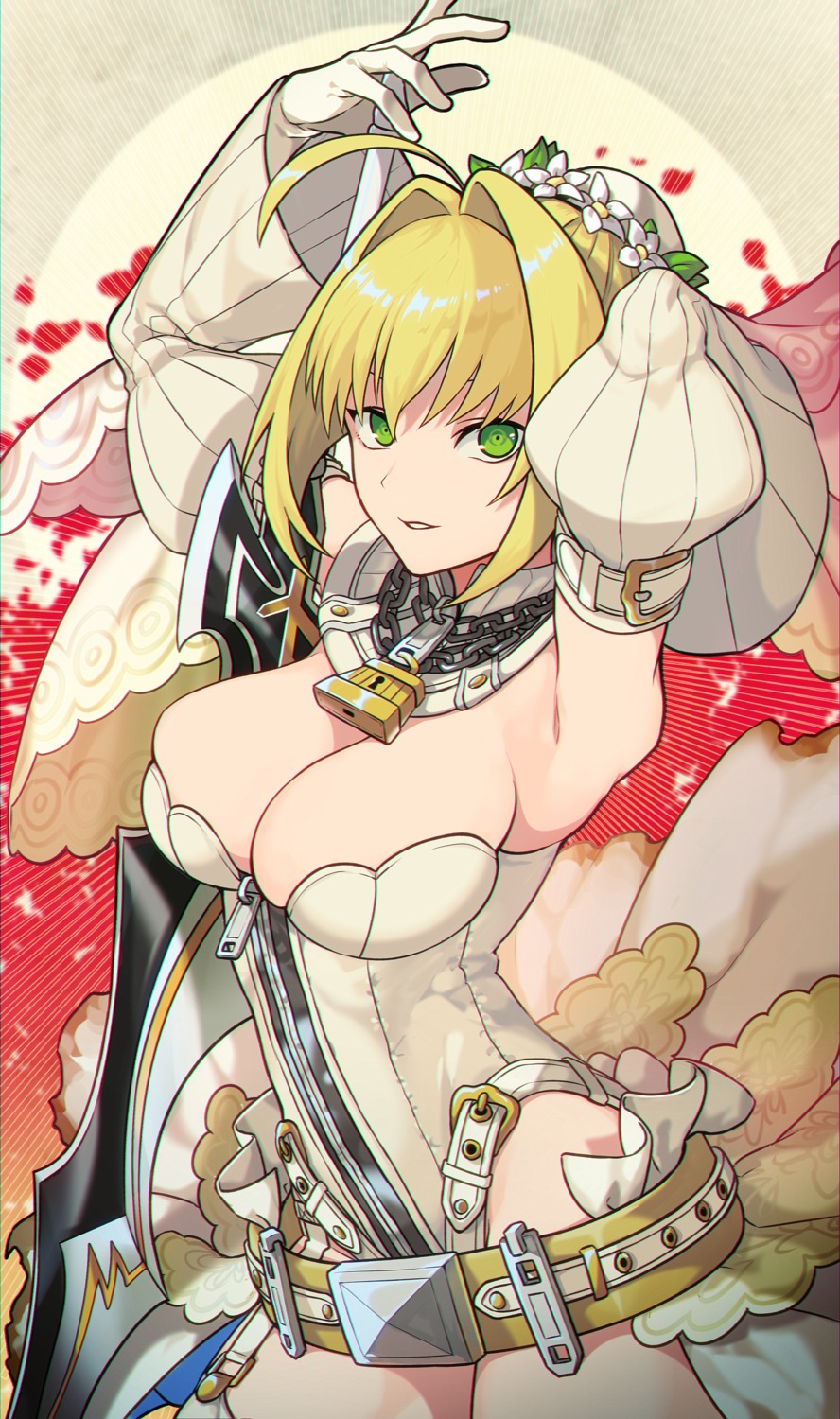 cleavage, fate/extra, fate/extra_ccc, fate/stay_night, leotard, nero_claudius_(fate), no_bra, sword