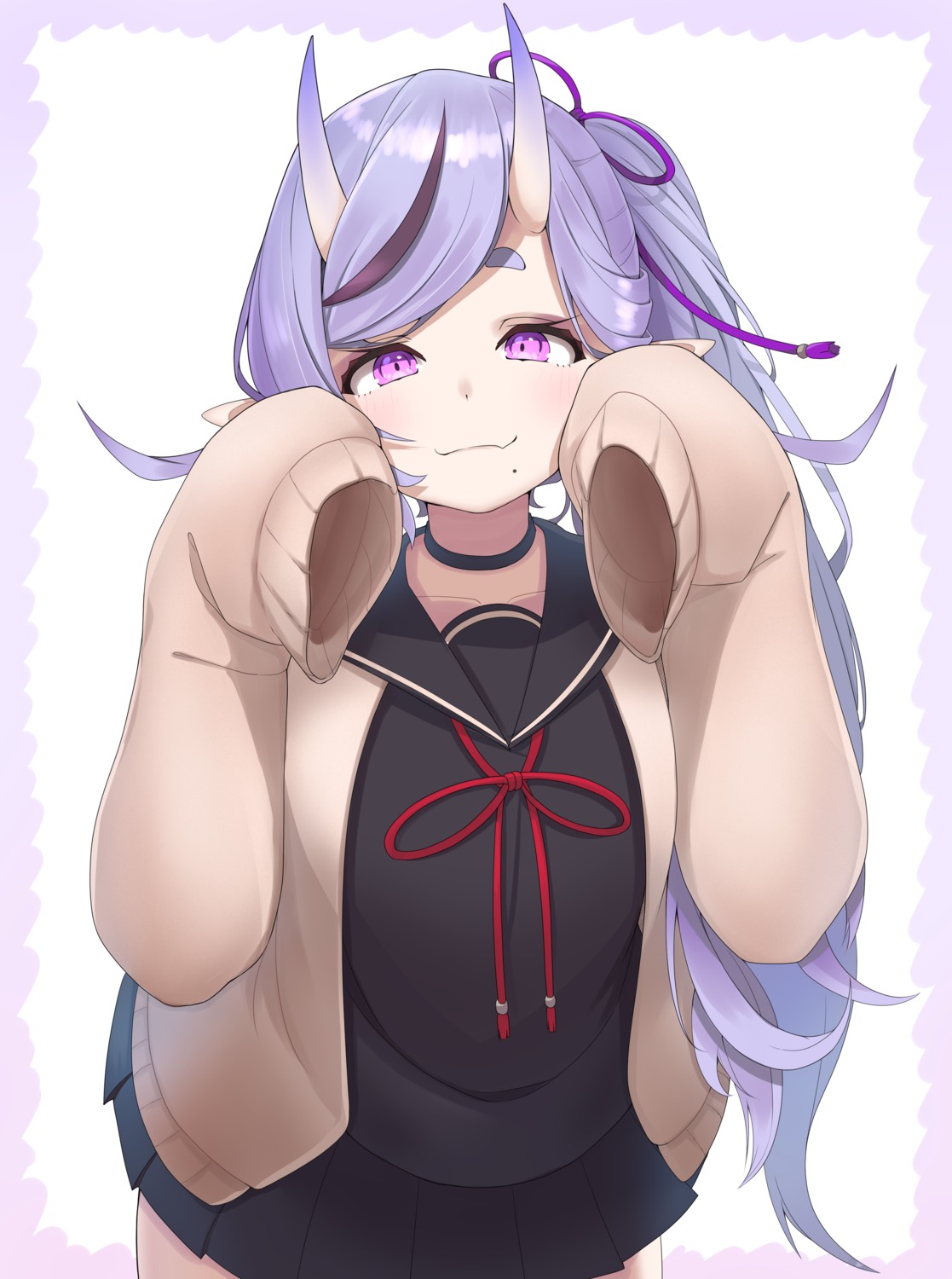 horns, nijisanji, nijisanji_seeds, pointy_ears, rindou_mikoto, ruga_(orage38), seifuku, sweater