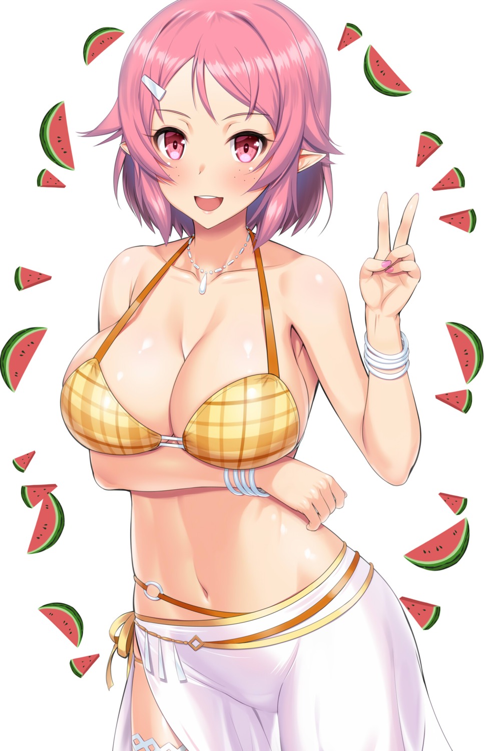 bikini, breast_hold, cleavage, kawase_seiki, lisbeth, pointy_ears, see_through, swimsuits, sword_art_online, thighhighs