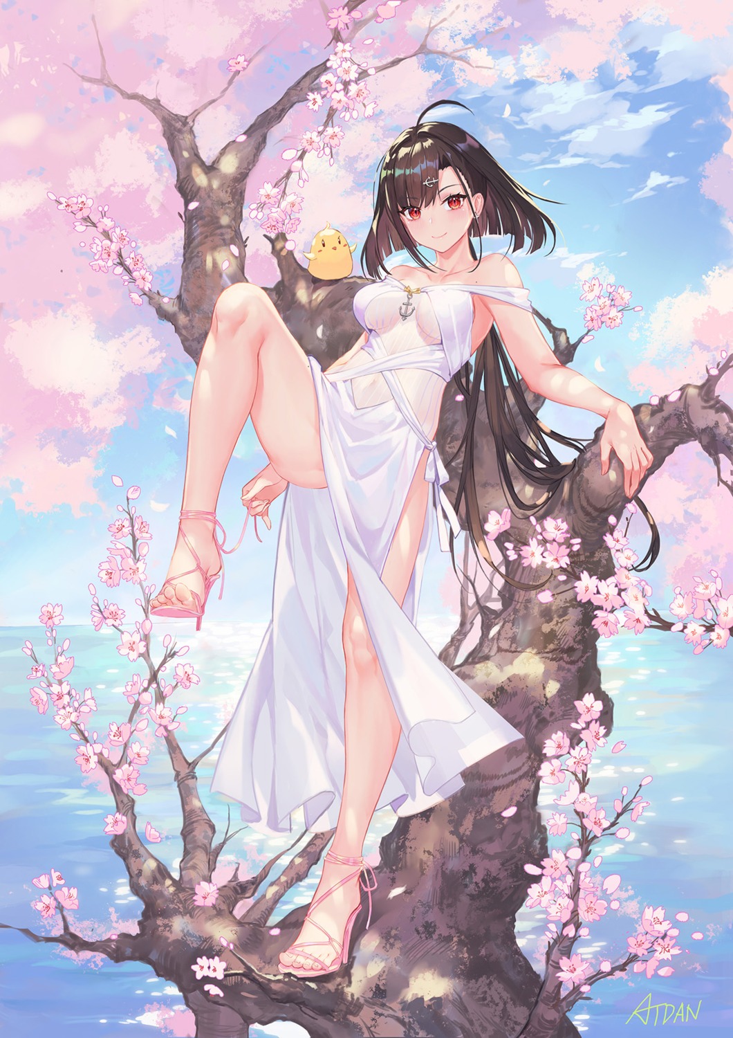 artist_revision, atdan, azur_lane, dress, heels, independence_(azur_lane), manjuu_(azur_lane), no_bra, see_through, summer_dress