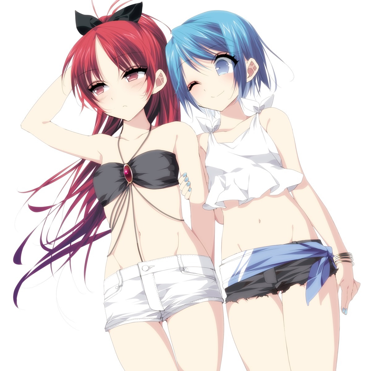 bikini_top, cleavage, mahou_shoujo_madoka_magica, miki_sayaka, misteor, sakura_kyouko, swimsuits, yuri