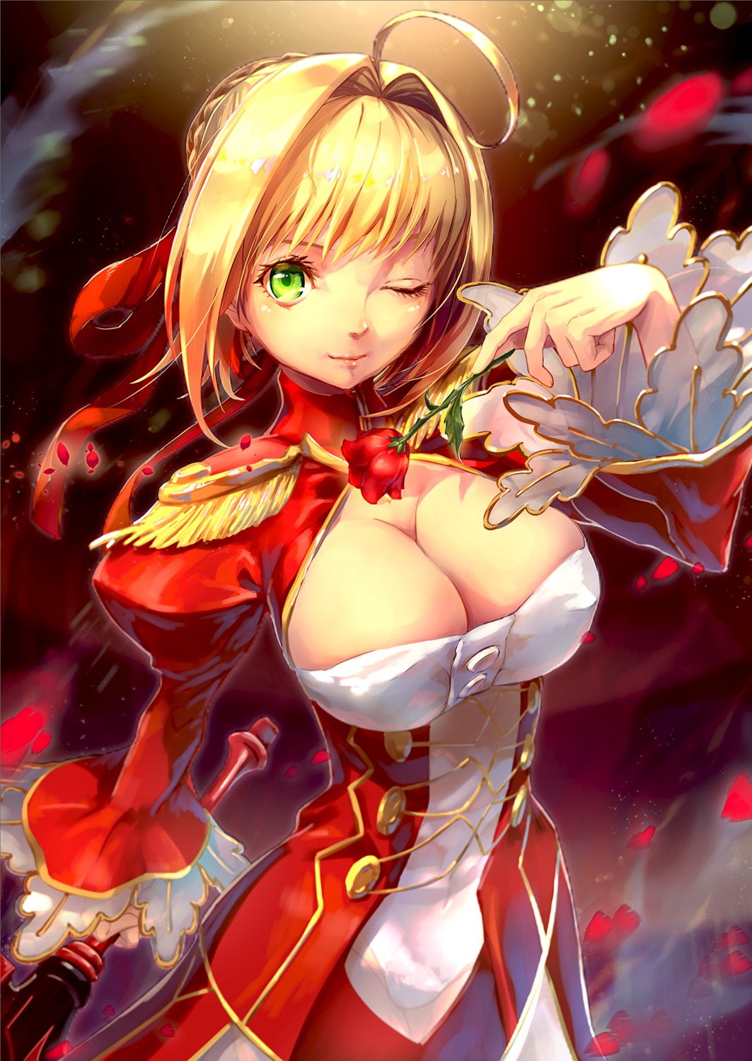 cleavage, dress, fate/grand_order, nero_claudius_(fate), overlay_(0verray), see_through