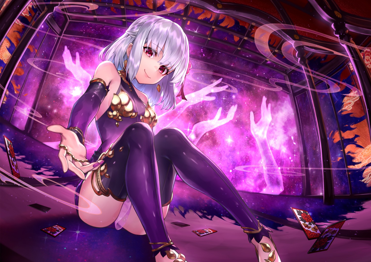 dress, essual, fate/grand_order, kama_(fate), see_through, thighhighs