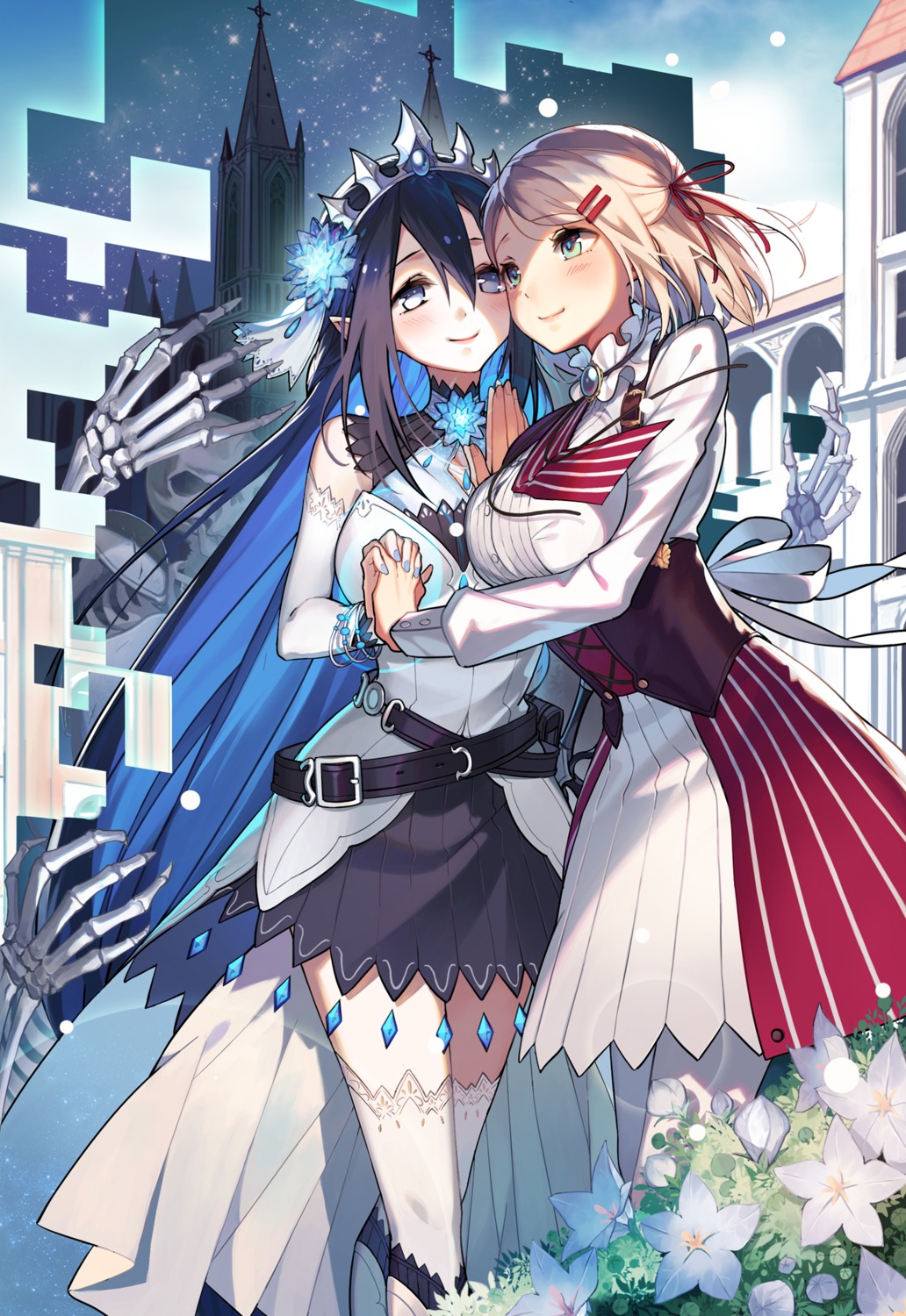 free_life_fantasy_online_~jingai_hime-sama_hajimemashita~, pantyhose, pointy_ears, seifuku, selenoring, thighhighs, yuri