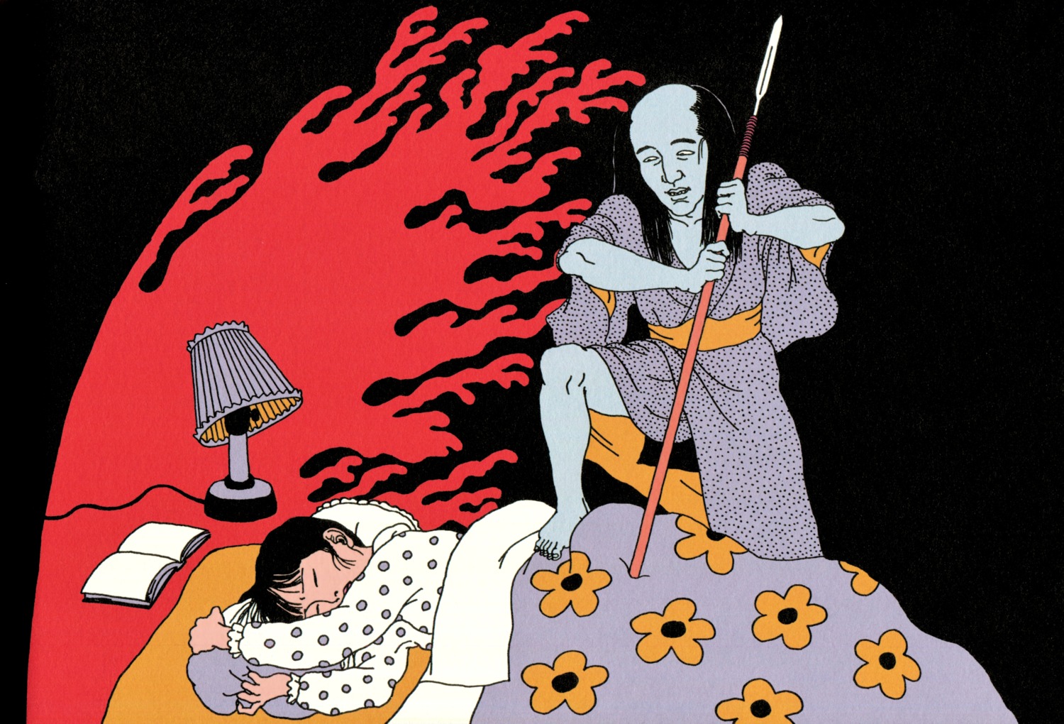 pajama, paper_texture, saeki_toshio, sheets, weapon, yukata