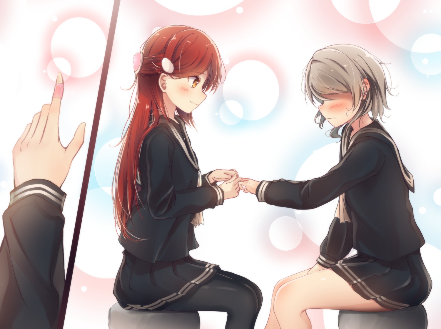 bandaid, love_live!_(series), love_live!_sunshine!!, pantyhose, sakurauchi_riko, seifuku, sonoko_neko, watanabe_you