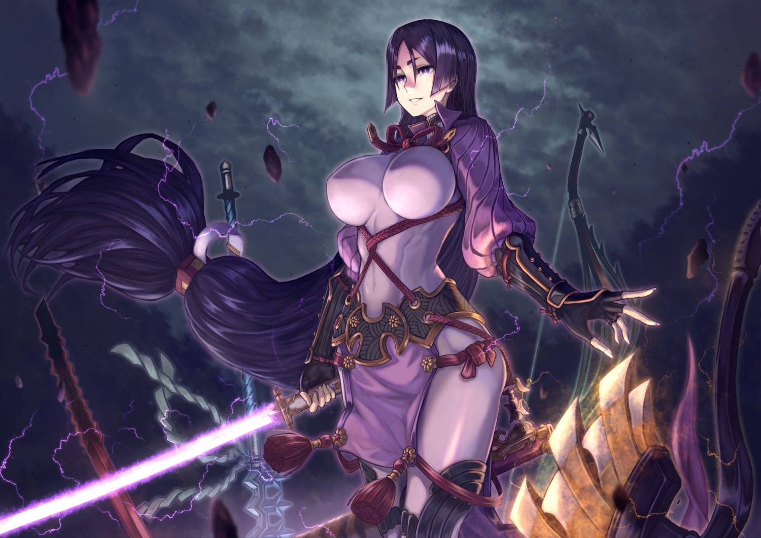 armor, bodysuit, fate/grand_order, minamoto_no_raikou_(fate), sword, weapon, yasu_(segawahiroyasu)