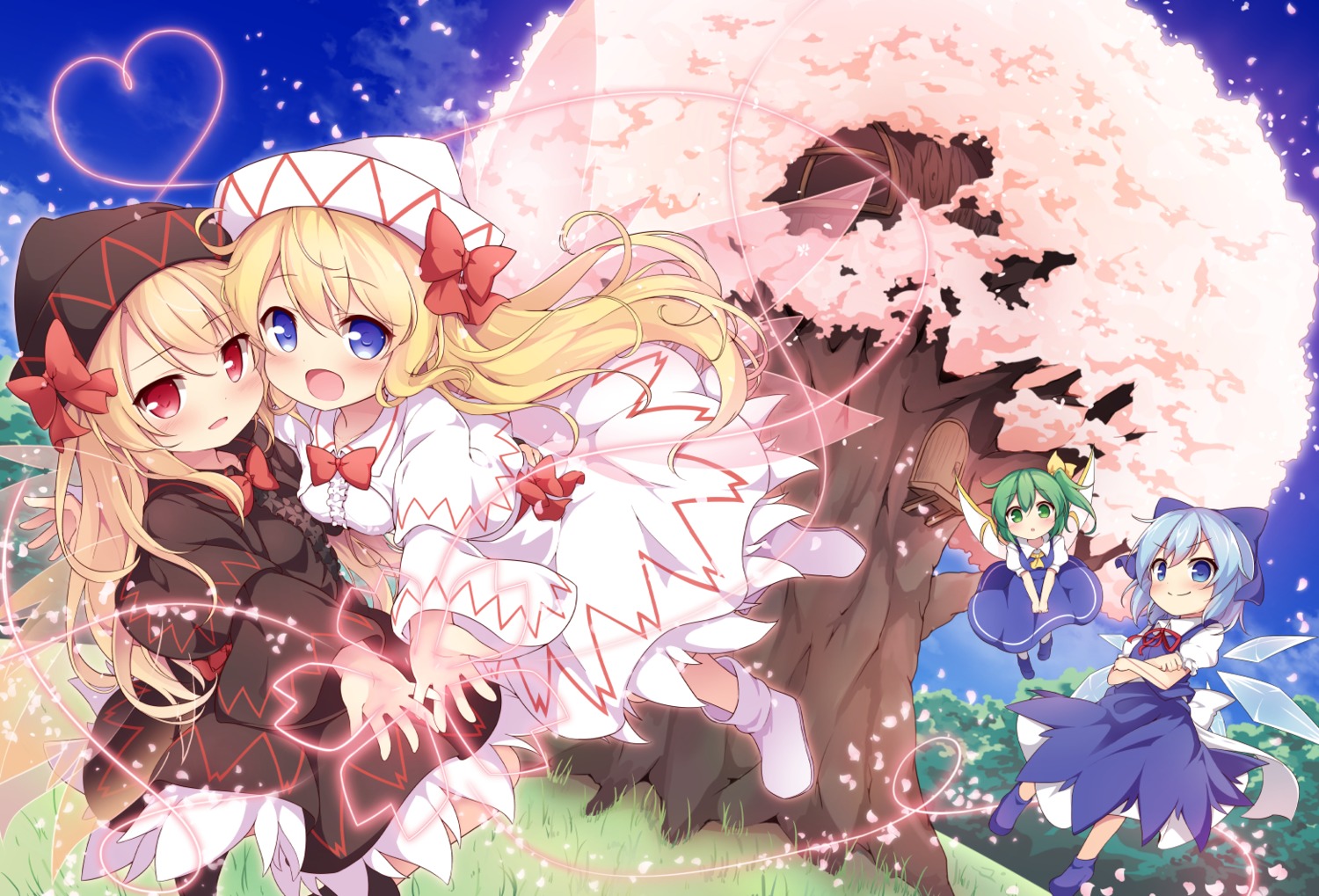 baku_ph, cirno, daiyousei, dress, lily_black, lily_white, touhou, wings