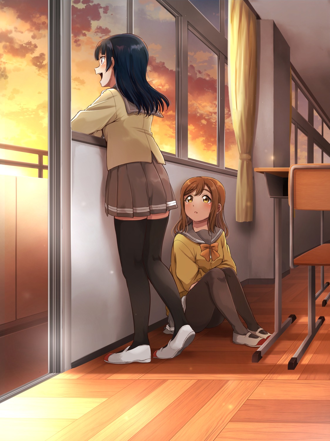 kunikida_hanamaru, love_live!_(series), love_live!_sunshine!!, pantyhose, seifuku, sweater, thighhighs, tsushima_yoshiko, vorupi