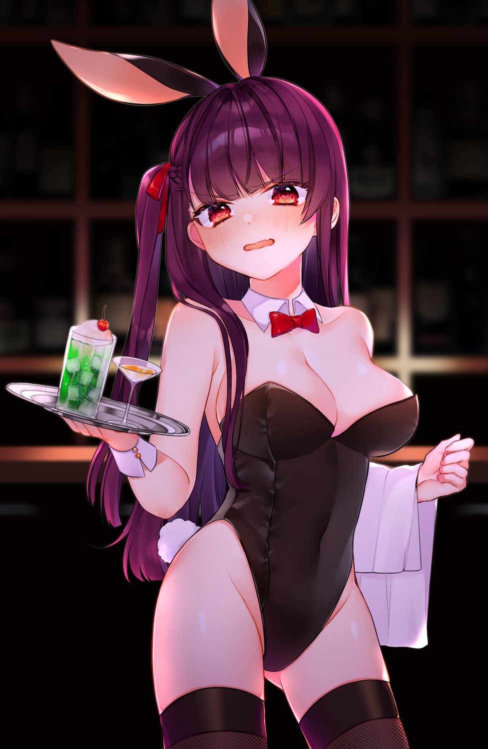 animal_ears, bunny_ears, bunny_girl, cleavage, etto_eat, fishnets, girls_frontline, tail, thighhighs, wa2000_(girls_frontline)