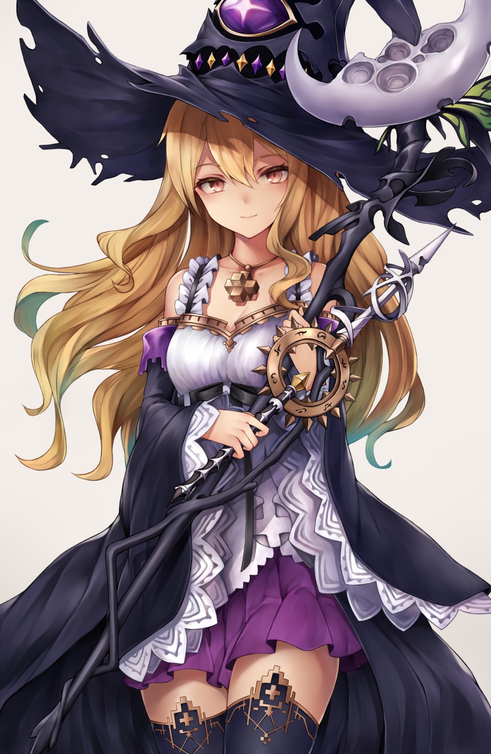 cleavage, dorothy_(shingeki_no_bahamut), shingeki_no_bahamut, snm_(sunimi), thighhighs, weapon, witch