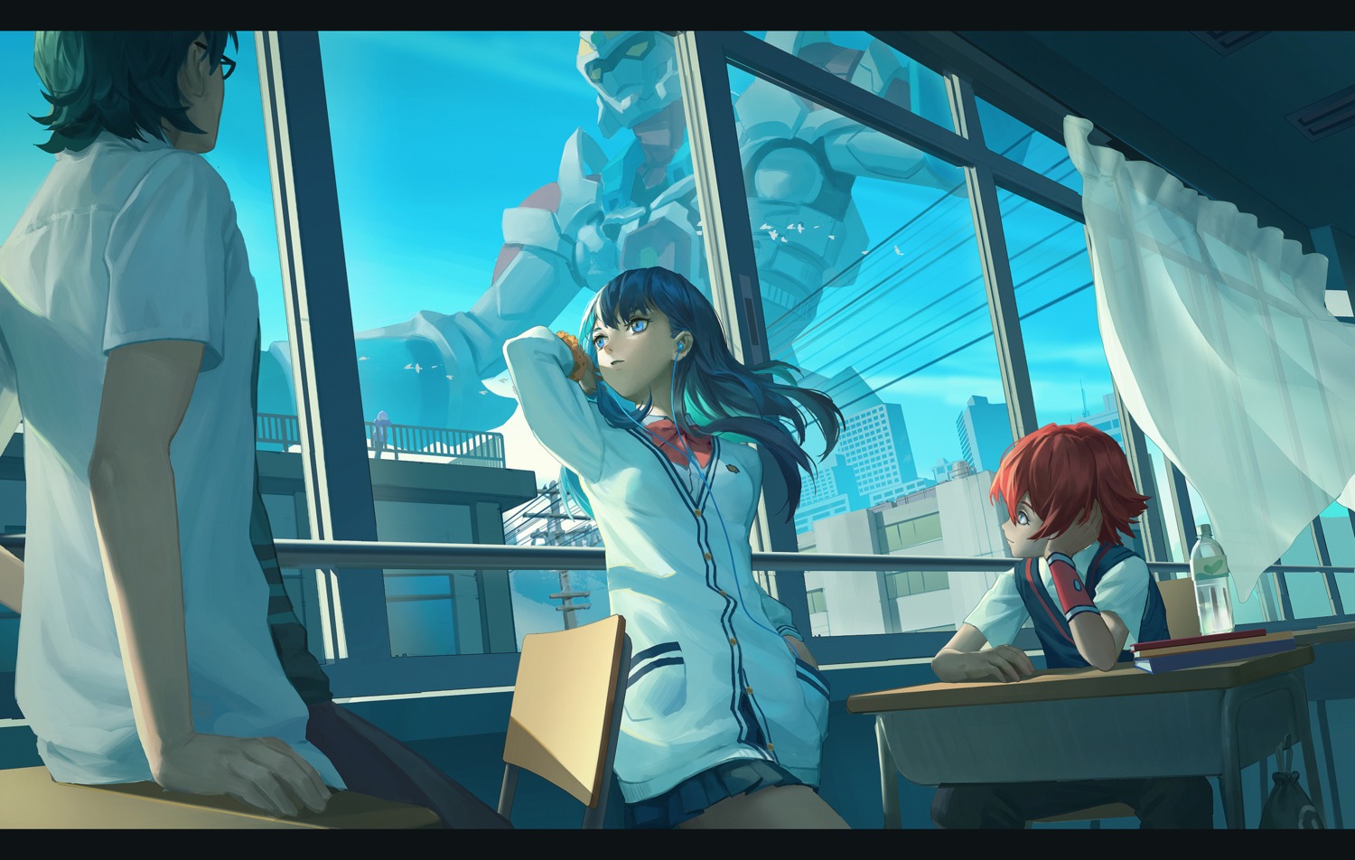 gridman_universe, headphones, hibiki_yuuta, kirinottk, mecha, megane, seifuku, ssss.gridman