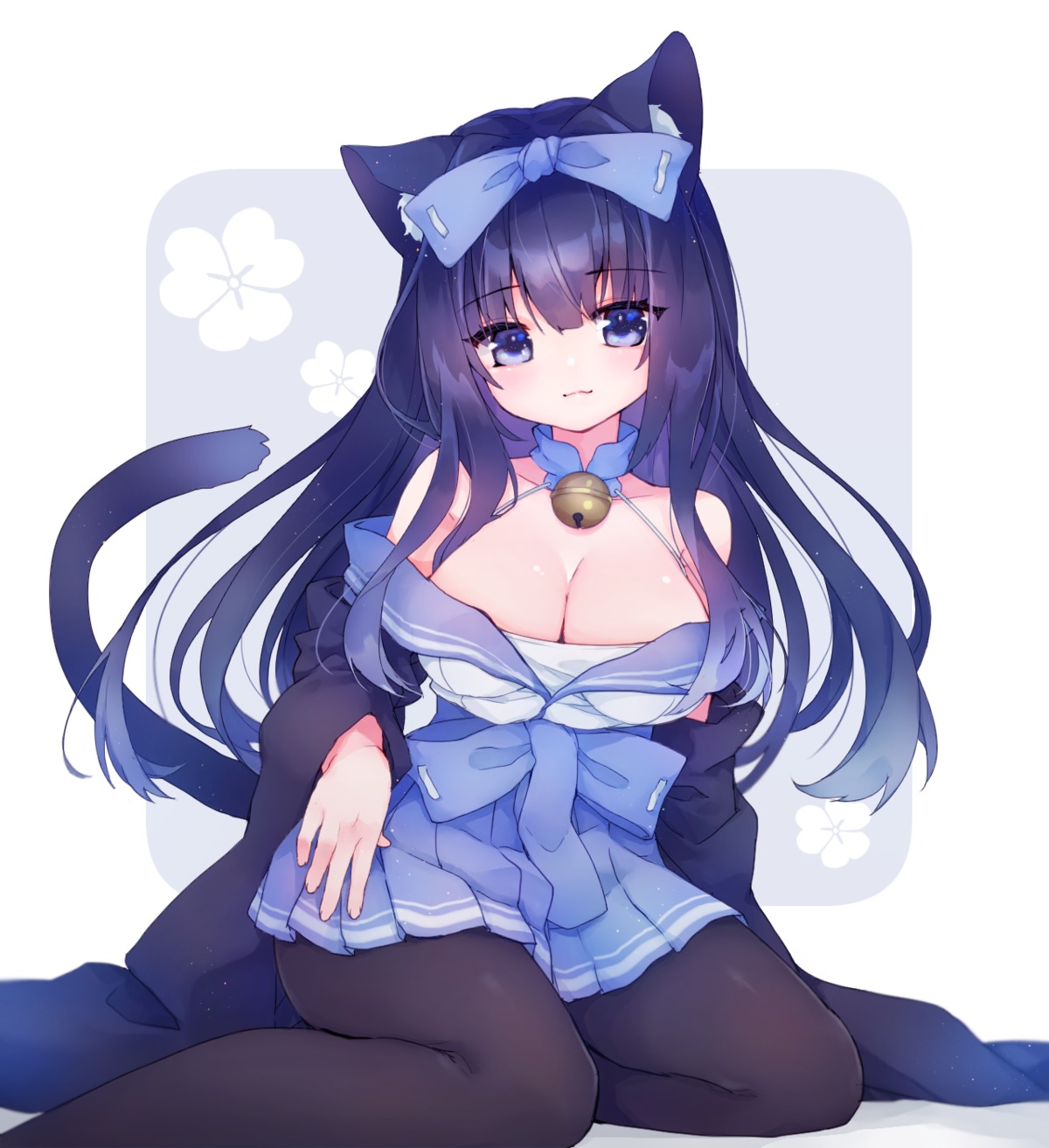 animal_ears, arashio_(azur_lane), azur_lane, cleavage, dress, nekomimi, pantyhose, shichijou_natori, tail