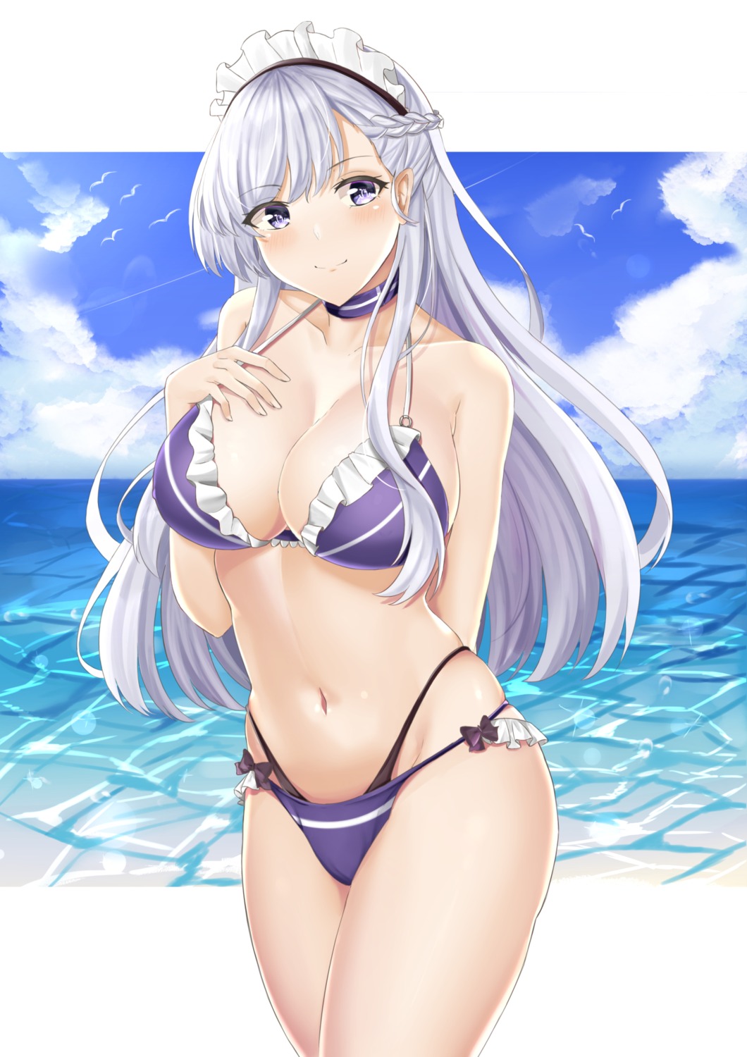arikawa_rui, azur_lane, belfast_(azur_lane), bikini, breast_hold, cleavage, swimsuits