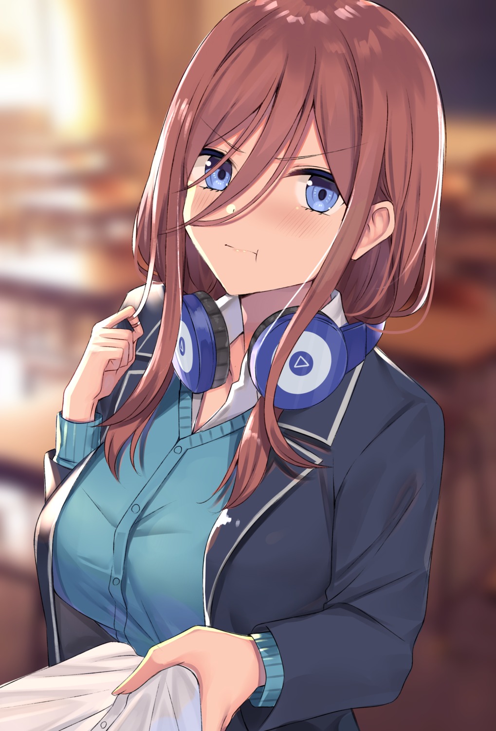 5-toubun_no_hanayome, headphones, kanikou, nakano_miku, seifuku, sweater