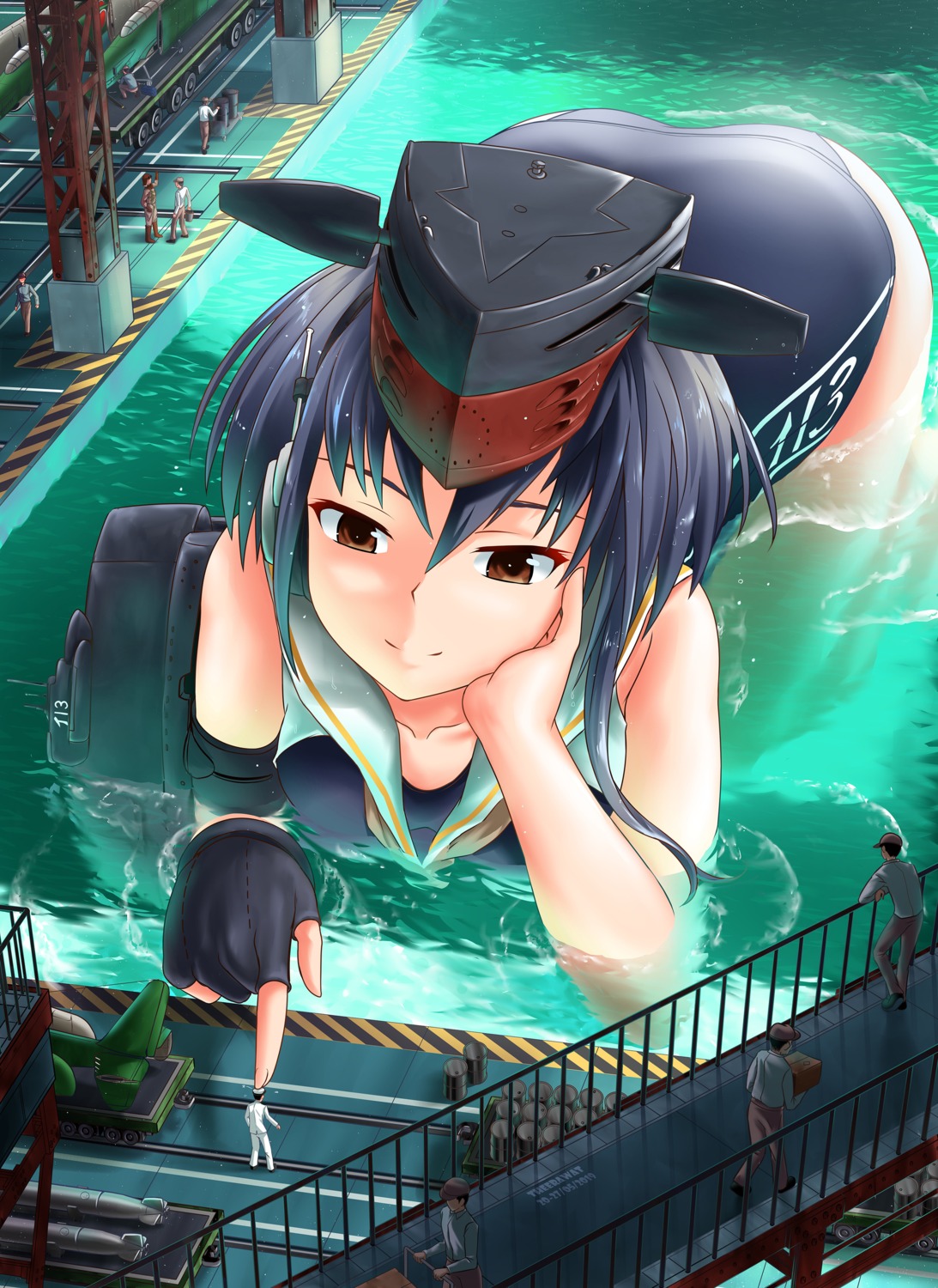 i-13_(kancolle), kantai_collection, school_swimsuit, seifuku, swimsuits, theerawat, wet