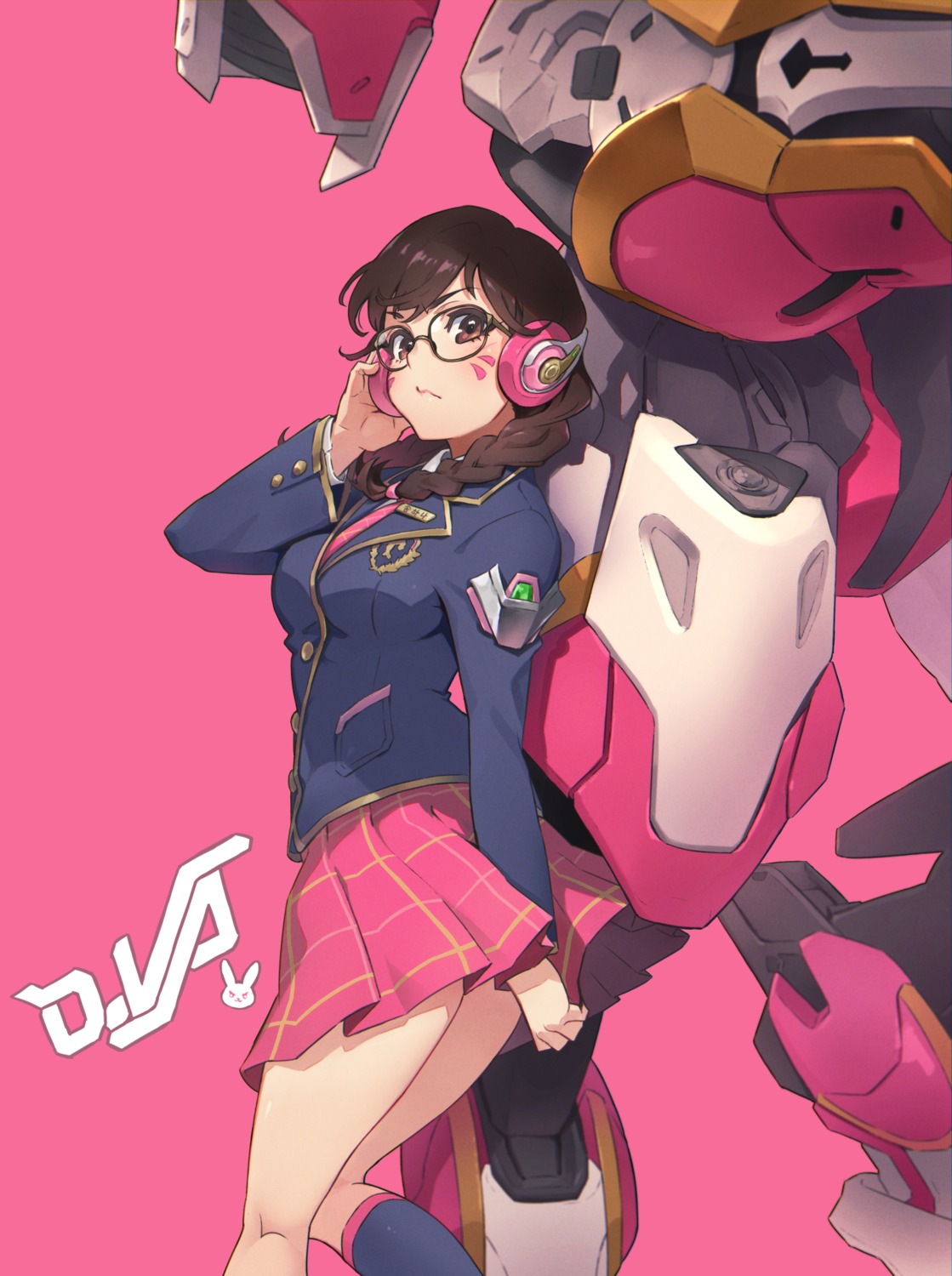 d.va, eito_nishikawa, headphones, mecha, megane, overwatch, seifuku
