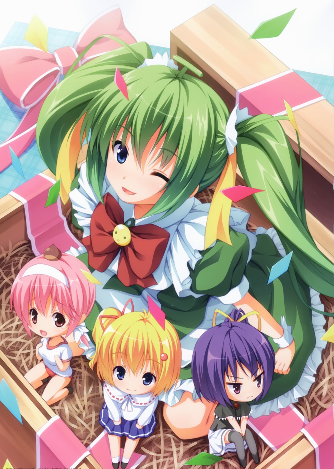 black_lemon-chan, chibi, gym_uniform, lemon-chan, maid, marron-chan, melon-chan, melongirls